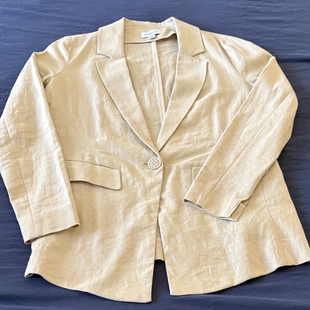 Evereve Beige part Linen Single-Button Blazer